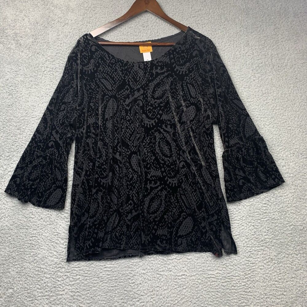 Womens Shirt XL Black Velvet Semisheer Whimsigoth Grunge Tunic Bell Sleeves